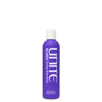 Unite Blonda Toning Shampoo, a purple shampoo for neutralizing brassy tones in blonde hair. 8 fl. oz. bottle.