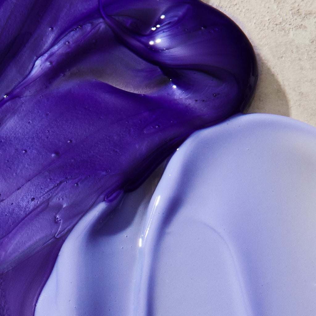 Smears of BLONDA Toning Purple Shampoo and BLONDA Daily Conditioner